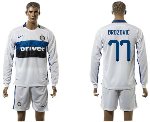 Inter Milan #77 Brozovic White Away Long Sleeves Soccer Club Jersey