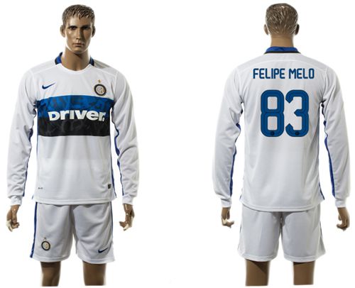Inter Milan #83 Felipe Melo White Away Long Sleeves Soccer Club Jersey