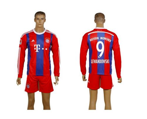 Bayern Munchen #9 Lewandowski Home Long Sleeves Soccer Club Jersey