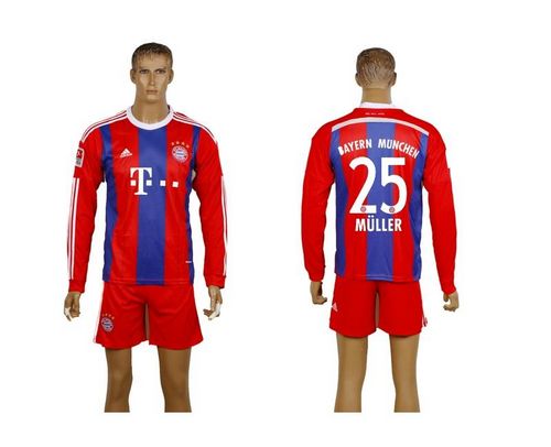 Bayern Munchen #25 Muller Home Long Sleeves Soccer Club Jersey