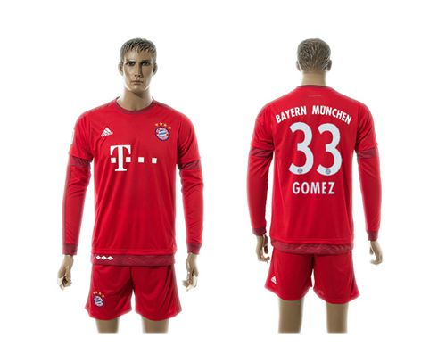 Bayern Munchen #33 Gomez Home Long Sleeves Soccer Club Jersey