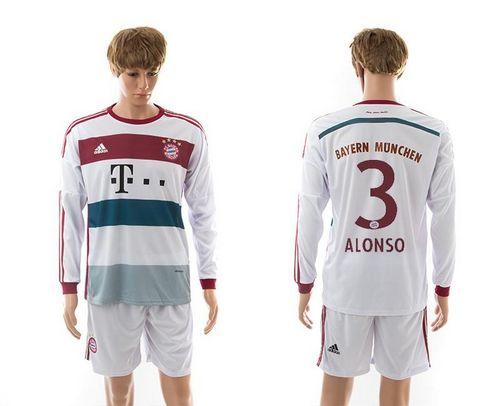 Bayern Munchen #3 Alonso White Away Long Sleeves Soccer Club Jersey