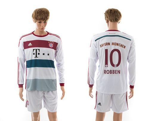 Bayern Munchen #10 Robben White Away Long Sleeves Soccer Club Jersey