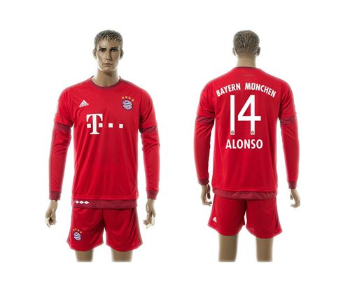 Bayern Munchen #14 Alonso Home Long Sleeves Soccer Club Jersey