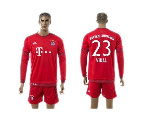 Bayern Munchen #23 Vidal Home Long Sleeves Soccer Club Jersey