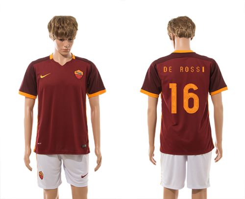 Roma #16 De Rossi Red Home Soccer Club Jersey