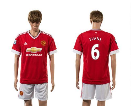 Manchester United #6 Evans Red Home Soccer Club Jersey