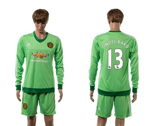 Manchester United #13 Lindegaard Green Goalkeeper Long Sleeves Soccer Club Jersey