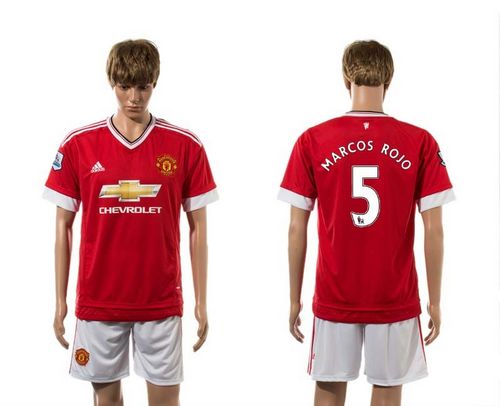 Manchester United #5 Marcos Rojo Red Home Soccer Club Jersey