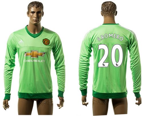 Manchester United #20 S.Romero Green Goalkeeper Long Sleeves Soccer Club Jersey