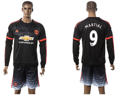 Manchester United #9 Martial Black Long Sleeves Soccer Club Jersey