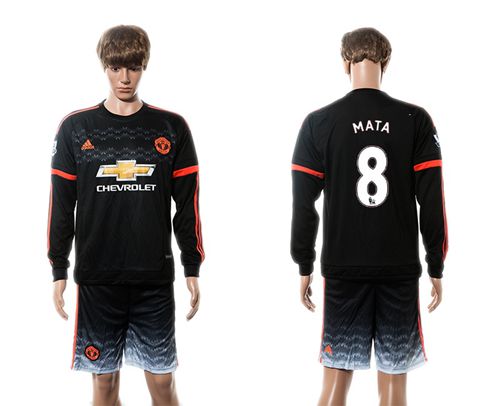 Manchester United #8 Mata Black Long Sleeves Soccer Club Jersey