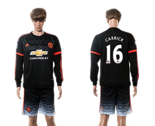 Manchester United #16 Carrick Black Long Sleeves Soccer Club Jersey