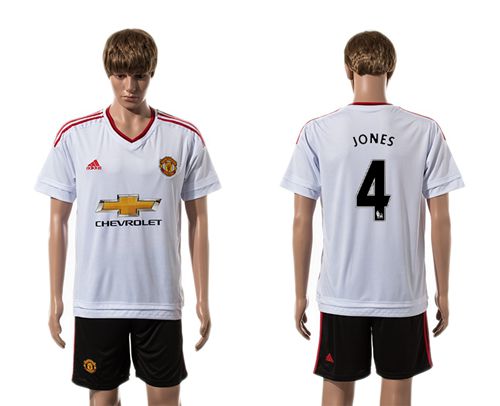 Manchester United #4 Jones White Away Soccer Club Jersey