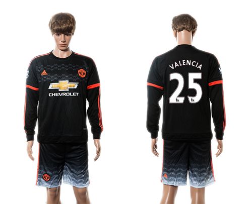 Manchester United #25 Valencia Black Long Sleeves Soccer Club Jersey