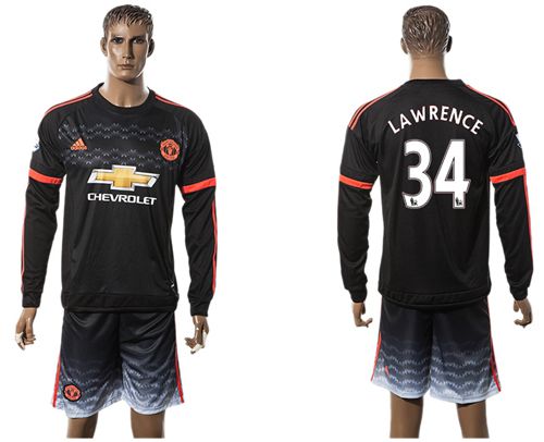 Manchester United #34 Lawrence Black Long Sleeves Soccer Club Jersey