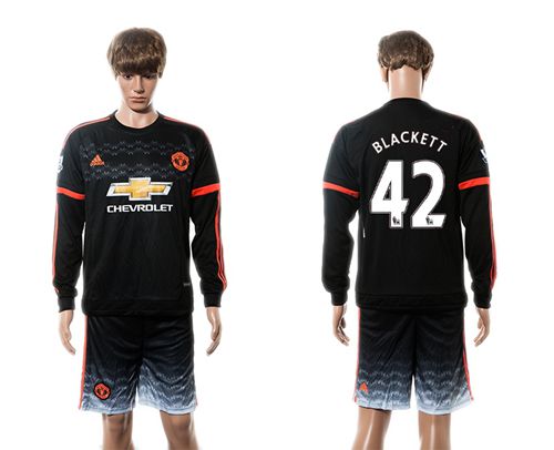 Manchester United #42 Blackett Black Long Sleeves Soccer Club Jersey