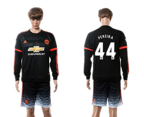 Manchester United #44 Pereira Black Long Sleeves Soccer Club Jersey