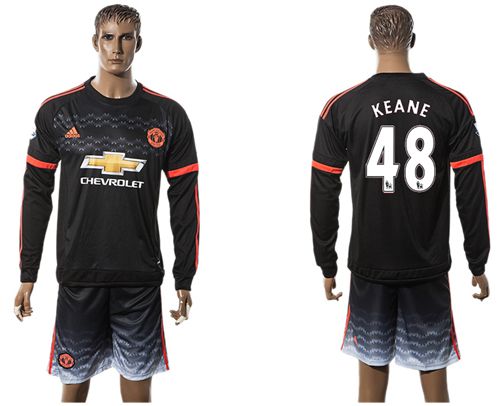 Manchester United #48 Keane Black Long Sleeves Soccer Club Jersey