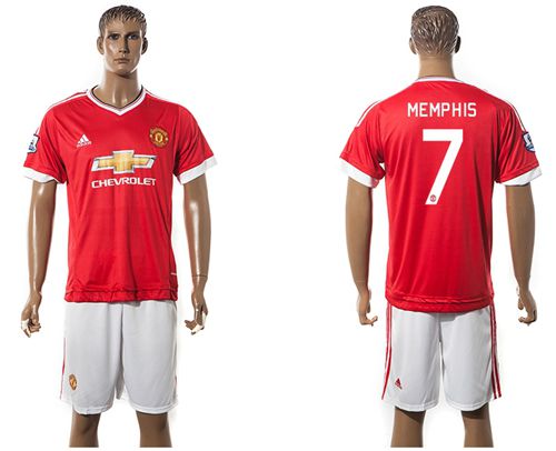 Manchester United #7 Memphis UEFA Champions Red Home Soccer Club Jersey