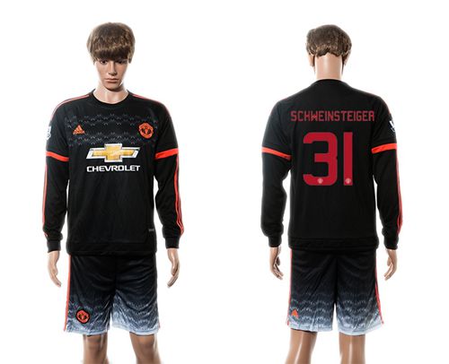 Manchester United #31 Schweinsteiger UEFA Champions Black Long Sleeves Soccer Club Jersey