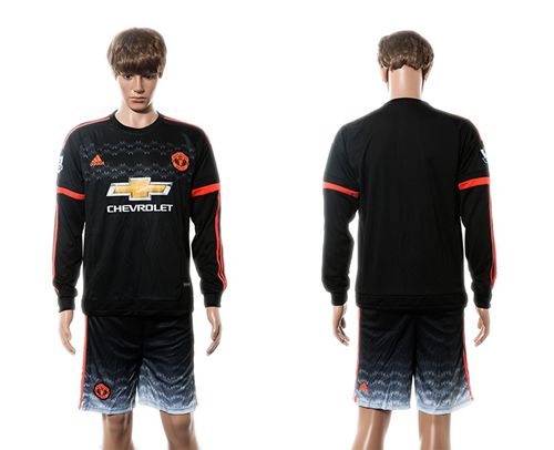 Manchester United Blank UEFA Champions Black Long Sleeves Soccer Club Jersey