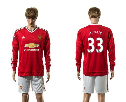 Manchester United #33 McNAIR Red Home Long Sleeves Soccer Club Jersey