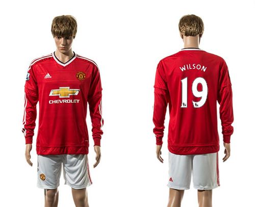 Manchester United #19 Wilson Red Home Long Sleeves Soccer Club Jersey
