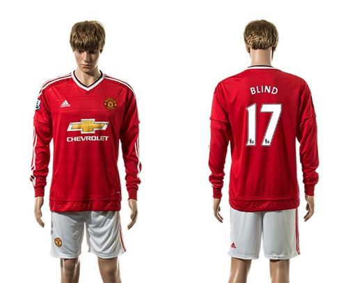 Manchester United #17 Blind Red Home Long Sleeves Soccer Club Jersey