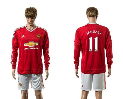 Manchester United #11 Januzaj Red Home Long Sleeves Soccer Club Jersey