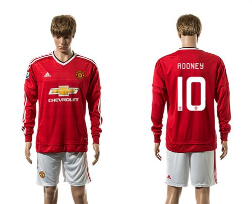 Manchester United #10 Rooney UEFA Champions Red Home Long Sleeves Soccer Club Jersey