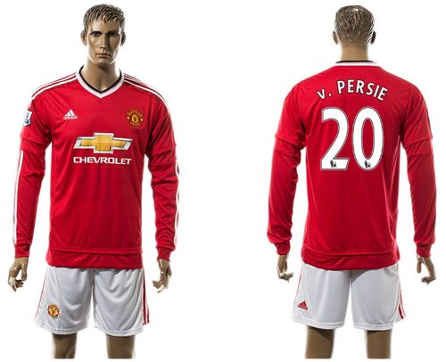 Manchester United #20 v.Persie Red Home Long Sleeves Soccer Club Jersey