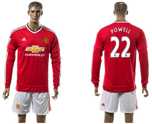 Manchester United #22 Powell Red Home Long Sleeves Soccer Club Jersey
