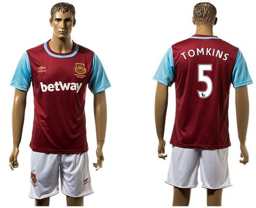 West Ham United #5 Tomkins Home Soccer Club Jersey