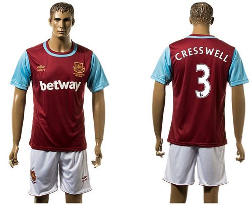 West Ham United #3 Cresswell Home Soccer Club Jersey