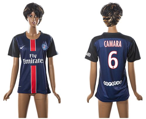 Women's Paris Saint Germain #6 Camara Home Soccer Club Jersey