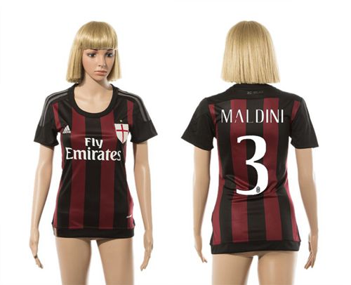 Women's AC Milan #3 Maldini Home Soccer Club Jersey