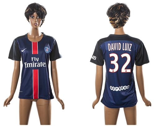 Women's Paris Saint Germain #32 David Luiz Home Soccer Club Jersey