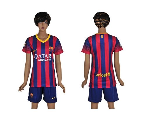 Women's Barcelona Blank Home With Shorts Soccer Club Jersey