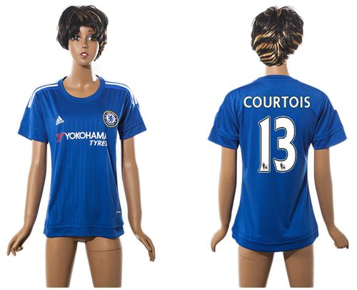 Women's Chelsea #13 Courtois Home Soccer Club Jersey