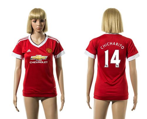 Women's Manchester United #14 Chicharito Red Home Soccer Club Jersey