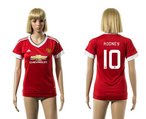 Women's Manchester United #10 Rooney UEFA Champions Red Home Soccer Club Jersey