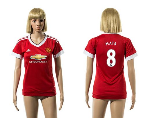 Women's Manchester United #8 Mata Red Home Soccer Club Jersey