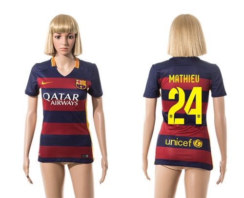 Women's Barcelona #24 Mathieu Home Soccer Club Jersey