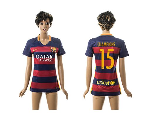 Women's Barcelona #15 Champions Home Soccer Club Jersey