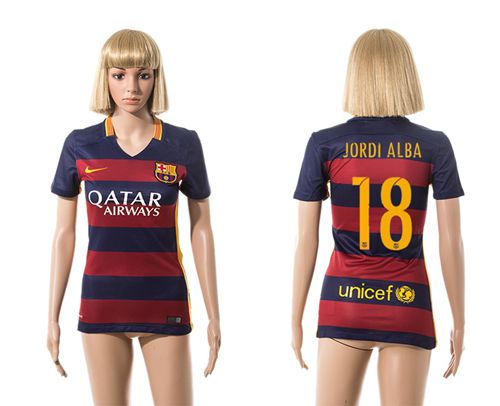 Women's Barcelona #18 Jordi Alba Home Soccer Club Jersey