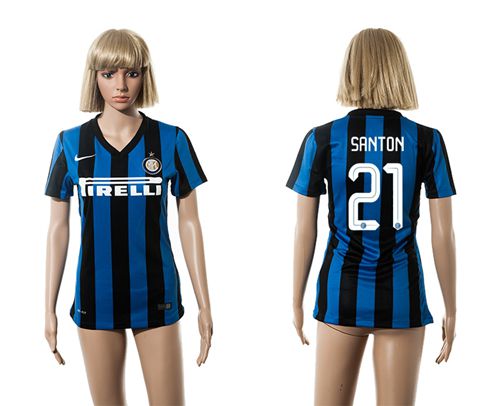Women's Inter Milan #21 Santon Home Soccer Club Jersey
