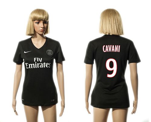 Women's Paris Saint Germain #9 Cavani Black Soccer Club Jersey