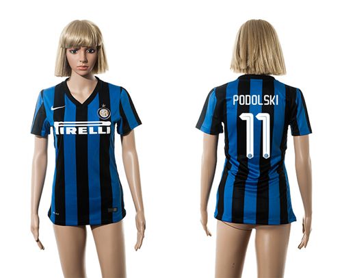 Women's Inter Milan #11 Podolski Home Soccer Club Jersey