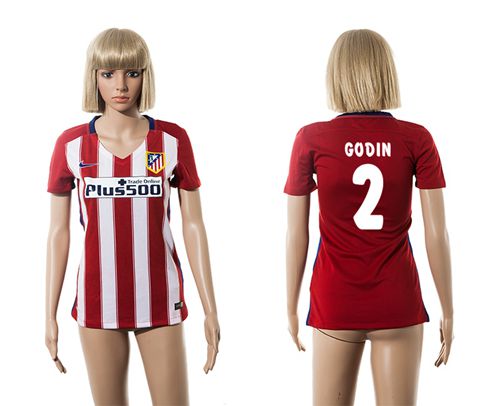 Women's Atletico Madrid #2 Godin Home Soccer Club Jersey